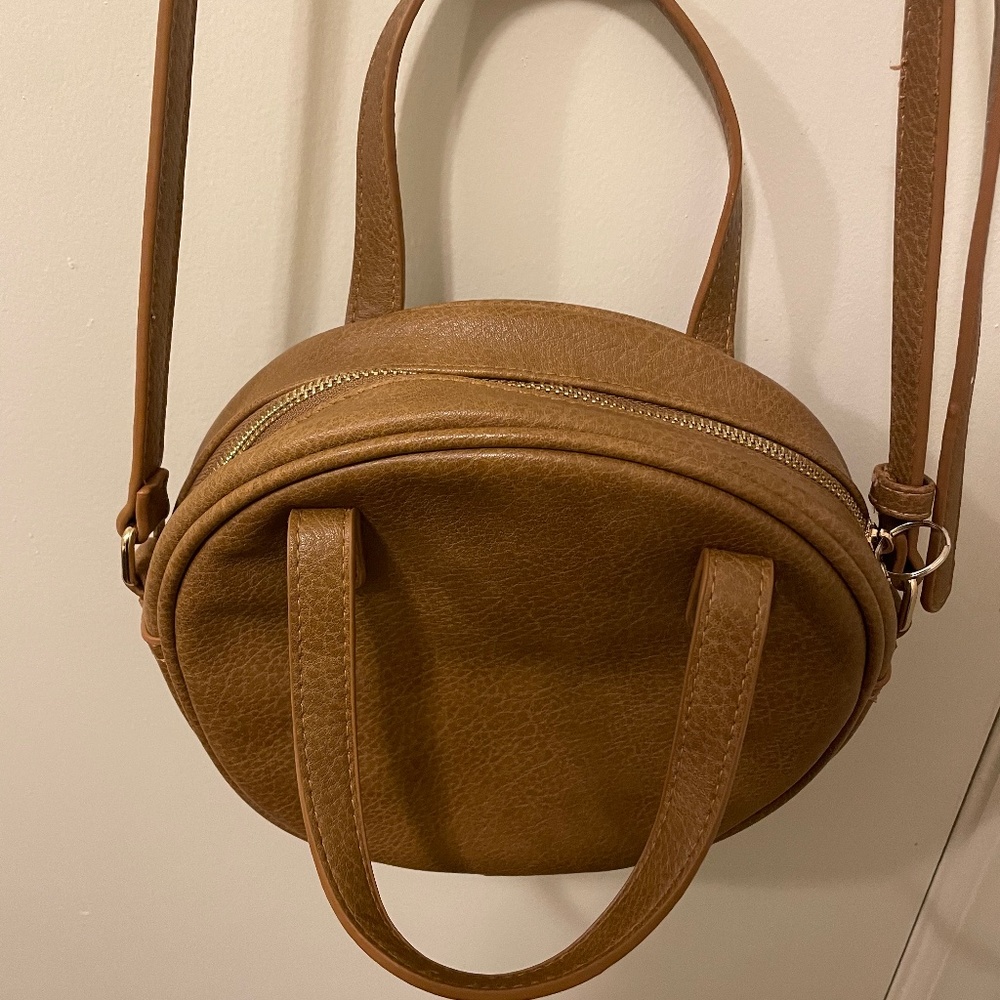 Faux Leather Round Crossbody Purse